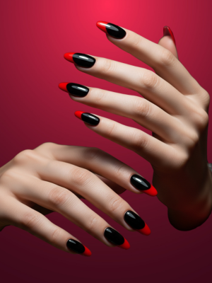 Elegant Black Nails with Red Tips
