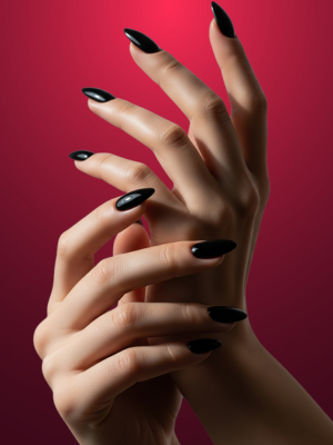 Glossy Black Nails with Black Tips