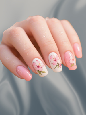 Glossy Peach Blossom Nail ideas for spring