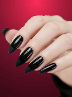 Long Almond Black Nails with Subtle Tips