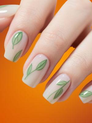 Minimal Green Leaf Nail Art