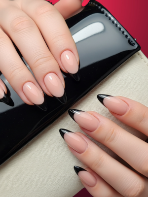 Nail Designs with Black Tips & Nude Base