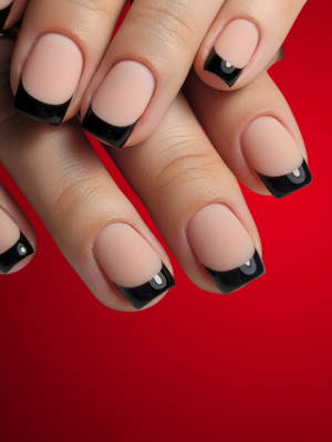 Short Black Nails with Glossy Tips