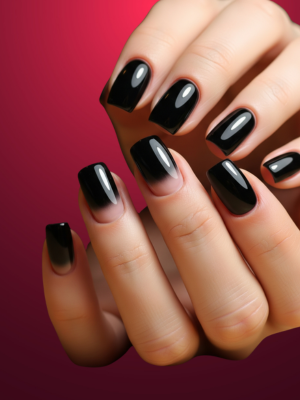 Short Square Black Nails with Soft Tips