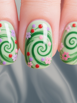 Simple Nude Nails with Floral Accents