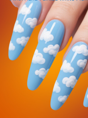 Sky Blue Nails with Cloudy Spring Art