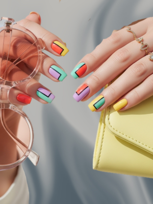 Vibrant Spring Color Block Nail Ideas for spring