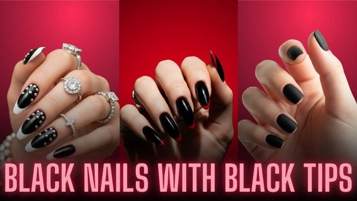 black nails with lack tips