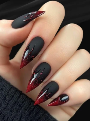 Black French Tips with a Fiery Red Stiletto Edge