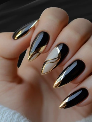Black Nails with Gold Tips_ A Touch of Luxury