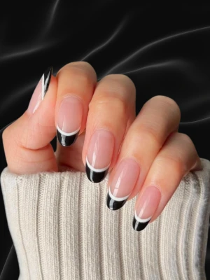 Minimalist Black French Nails with White Details