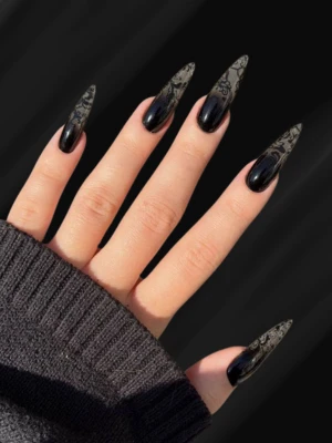 Sexy and Bold Black Stiletto French Nails