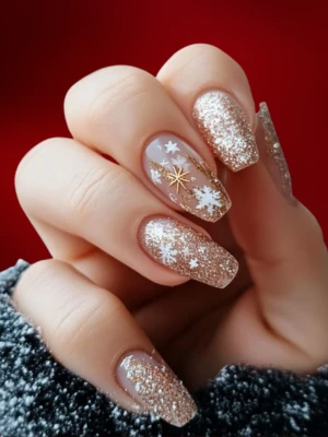 Classy Winter Nails with a Touch of Sparkle