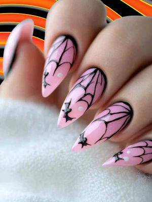 Pink and Black Halloween Nails