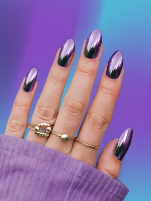 Purple Chrome Nails with a Futuristic Glow