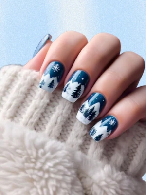 Winter Landscape Nail Art with Soft Tones