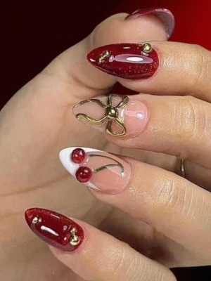 3D Cherry Nail Art Design
