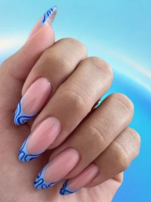 Abstract Blue French Nails