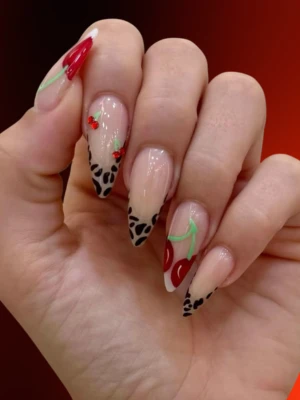 Animal Print French With Cherry Touch