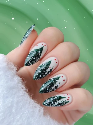 Christmas Tree Green Nail Art
