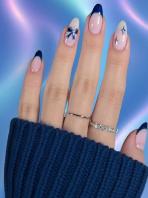 Dark Blue Coquette Nails