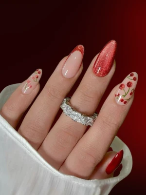 Glossy Cherry Nail Art Design
