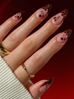 Hot Red Nails With Cherry Details
