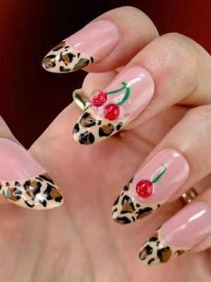 Leopard Print Cherry Nails