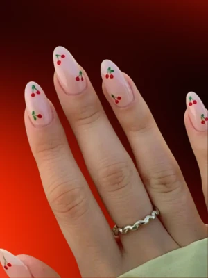 Minimalistic Cherry Nail Art Design