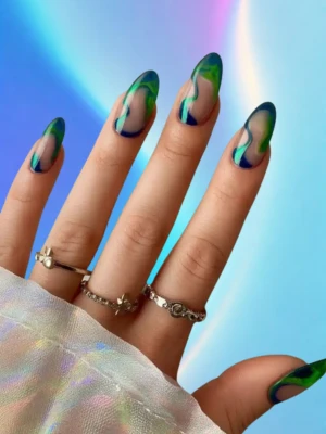 Navy and Green French Tips