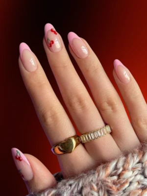 Pink French With Cherry Accents