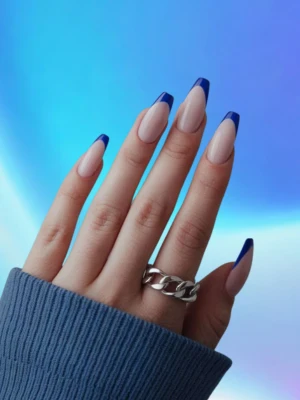 Pointed Blue French Nails
