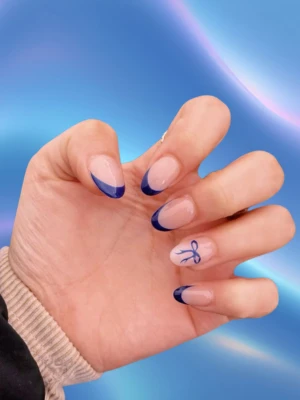 Short Blue French Tip Nails