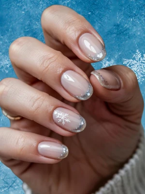 Solid And French Mix Winter Nails Short