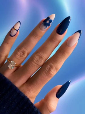 Solid and French Mix Blue Nails