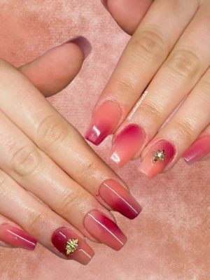 Peach and Red Contrast Nails
