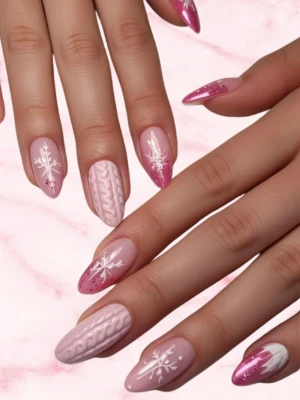 Pink Christmas Sweater Pattern Nails