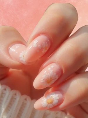 Daisy Peach Nail Art