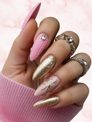 Pink And Gold Accent Nail Art