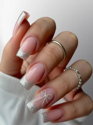 Silver Bow Nail Art