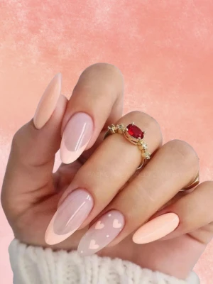 Heart Accent Peach Nails