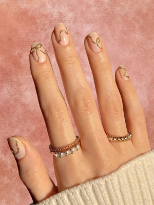 Peach Bow Detail Nails