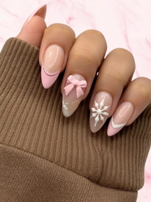 Pink French Tips Christmas Nails
