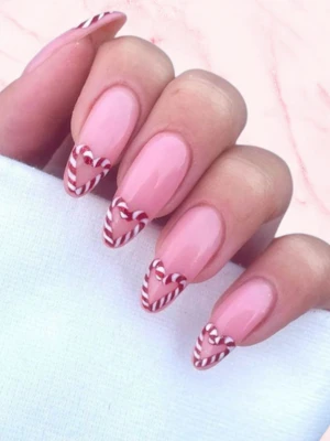 Frosted Pink Candy Cane Nails
