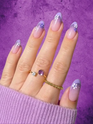 Floral French Purple Nails