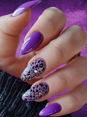 Leopard Print Purple Nails