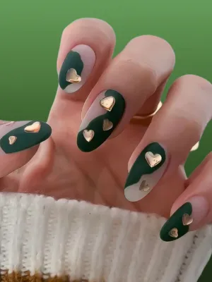 Minimal Heart Emerald Green Nail Designs for Clean Beauty