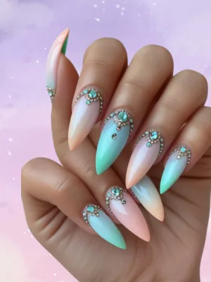Pastel Nails with Shiny Gems