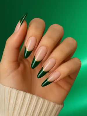 French Tip Nails in Emerald Green
