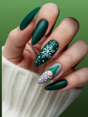 Green Nails with Christmas Style